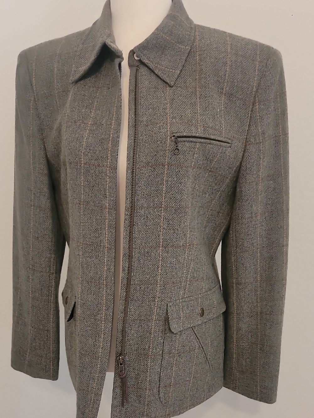 Ralph Lauren Plaid Zip-Up Wool Blazer Jacket